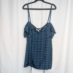 Tucker Ruffle Camisole Black Ribbon On Stretch Georgette Spaghetti Strap Top